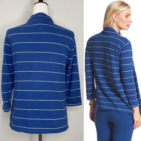 Chico’s Zenergy Women’s Size Medium Open Front Striped Jacket - Picture 8 of 13